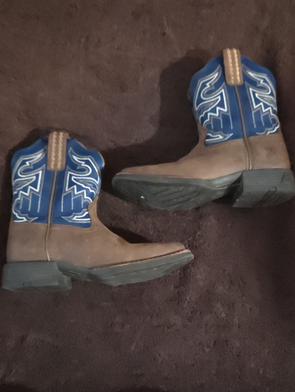 Ariat Brown and Blue Kids Western Cowboy Boots Size 12